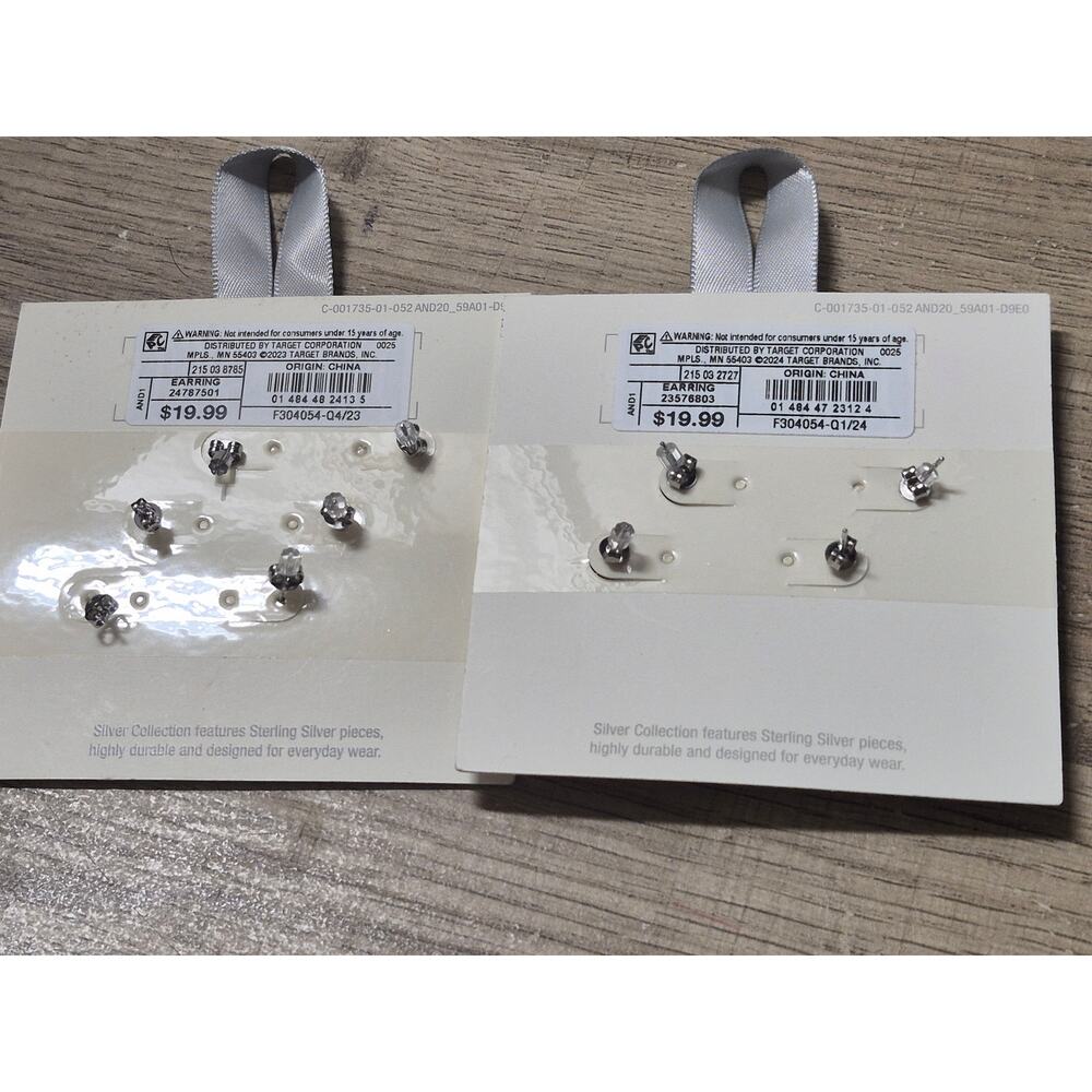 Target 5 Piece Earring Bundle Sterling Silver Square Cut Different Sizes NWT - Picture 7 of 8